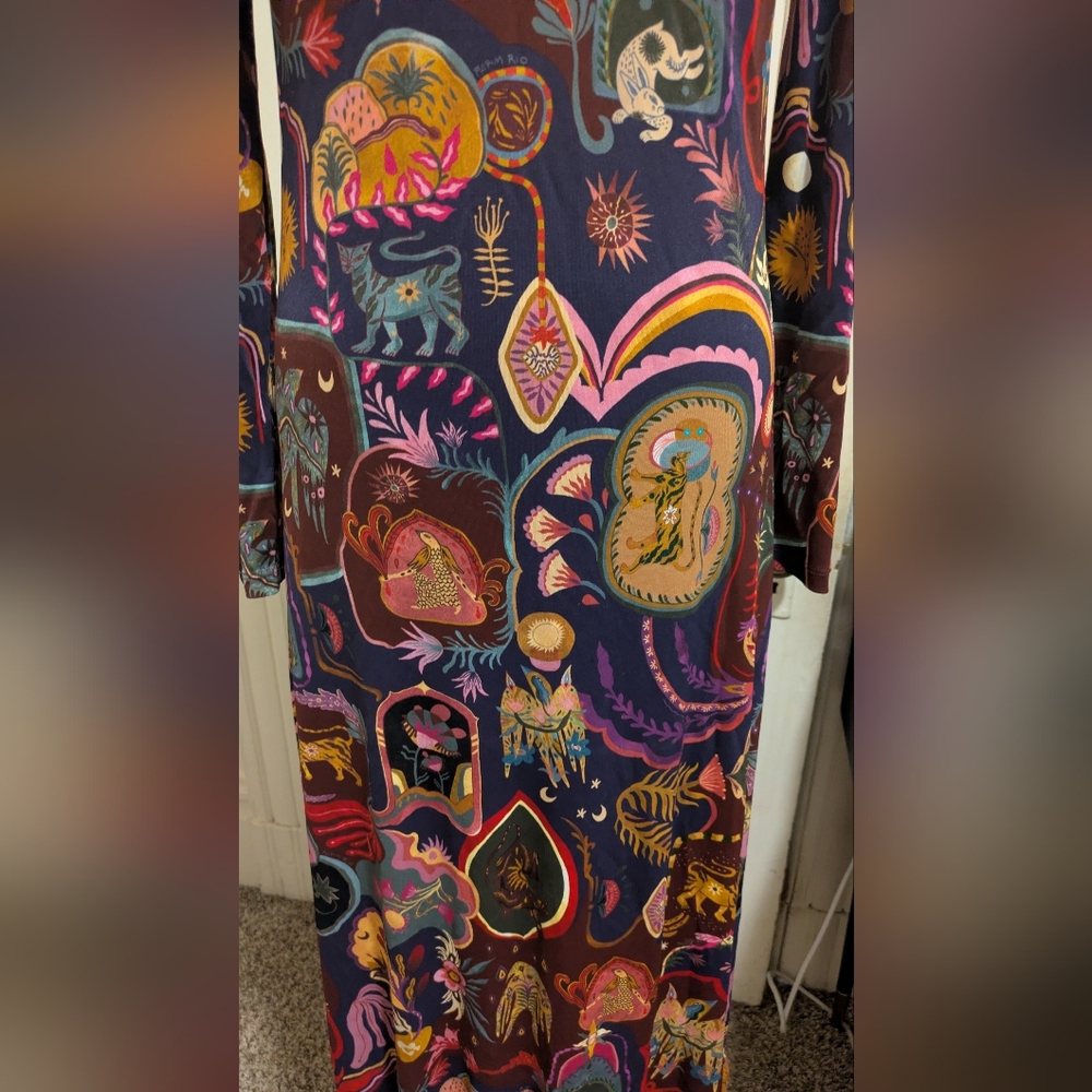 Far Rio Multicolor Artsy Surreal Land Long Sleeve Maxi Dress Medium - Picture 5 of 7